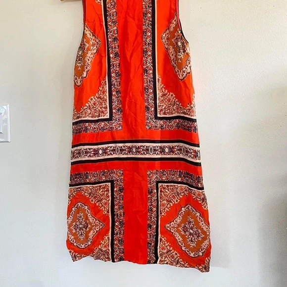 EUC Carmen Elegant Orange Patterned Sleeveless Dress, Lined with Zipper Back - Picture 2 of 12
